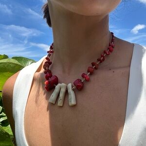 Elegant Red and Cream Necklace